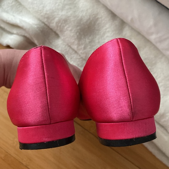 Pink pointed toe ballet flat slip on micro heel shoes rhinestone bow detail - Picture 13 of 13